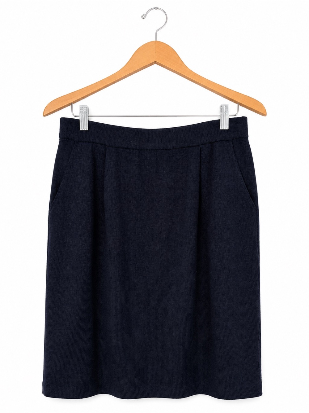 St. John Collection Santana Knit Navy Skirt Size 12 Pockets Made USA